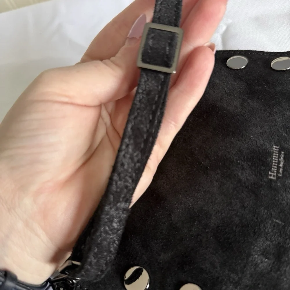 Hammitt Ryan Suede Black Clutch Crossbody Shoulder Bag Purse Gunmetal NWOT